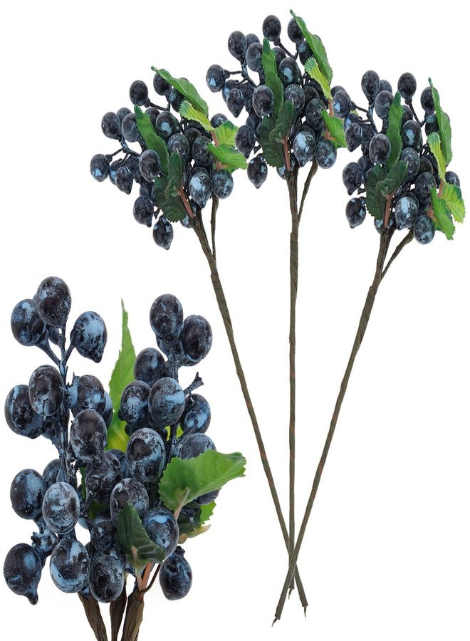 Meiwlong Fake Blueberries Artificial Berry Picks for Decor,Artificial Blueberry Stems for Lifelike Fruits Arrangement Flowers DIY Christmas Wedding Crafts-3 Pack - Image 1